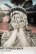 Gee Vaucher, Oh America (1989), Art Strikes Back exhibition poster: the Statue of Liberty covering its face with both hands.