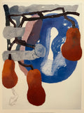 Erik Mattijssen, Aan Samuel Beckett (1991) poster: brown pear-like shapes and grey blocks around a blue and white form, outlined in black on cream.