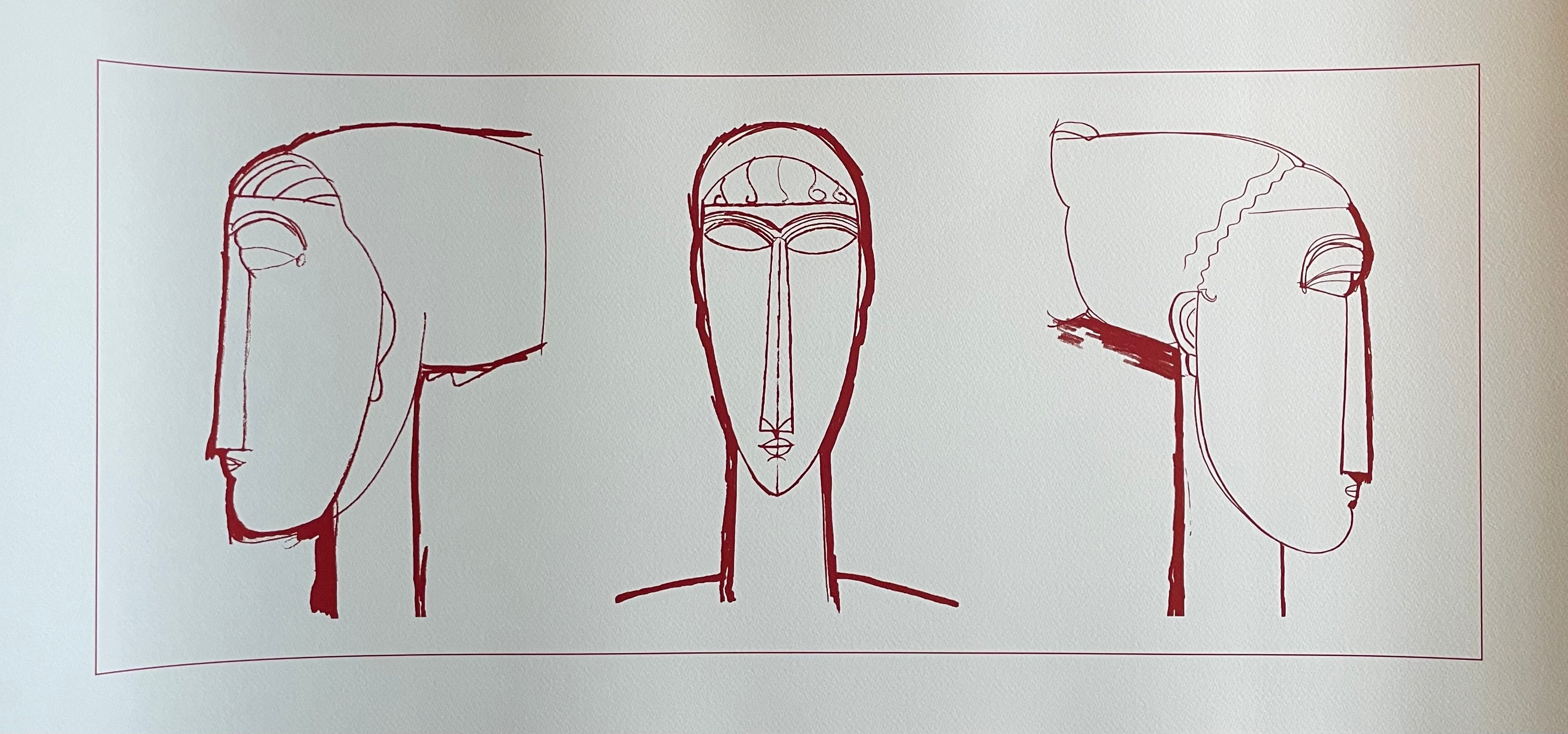 Amedeo Modigliani – Têtes (Red), Silkscreen Poster
