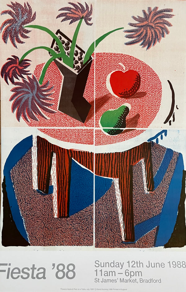 David Hockney (1937-2026), 'Flowers, Apple & Pear on a Table, July 1986,' copyright David Hockney 1986