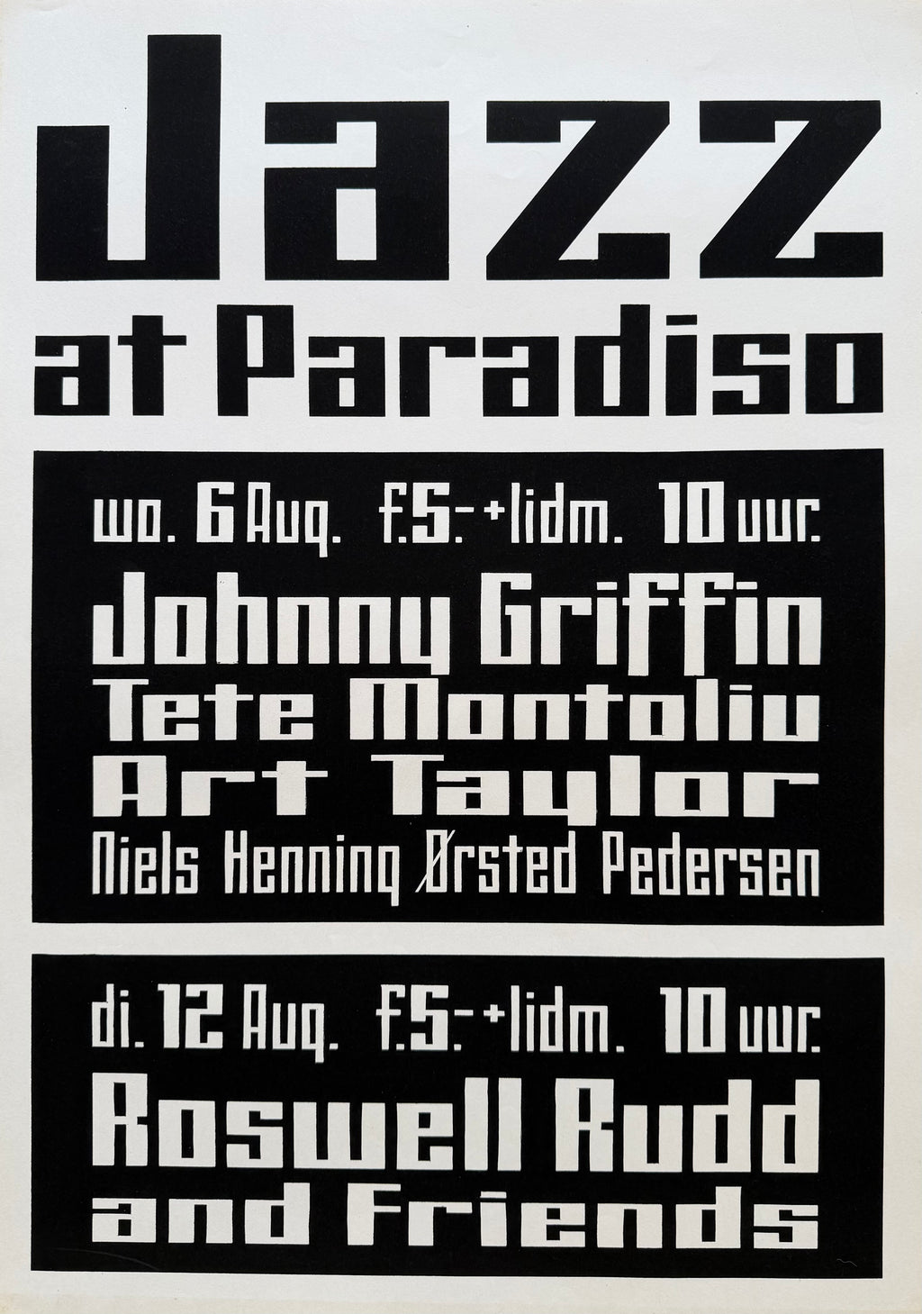 Jazz at Paradiso, August 1975, Vintage Screen Print