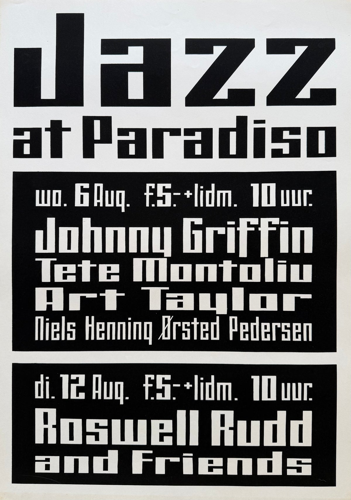 Jazz at Paradiso, August 1975, Vintage Screen Print