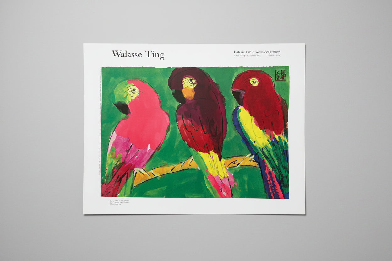 Walasse Ting (1929–2010), 3 Perroquets, Galerie Lucie Weill-Seligmann, copyright 1989