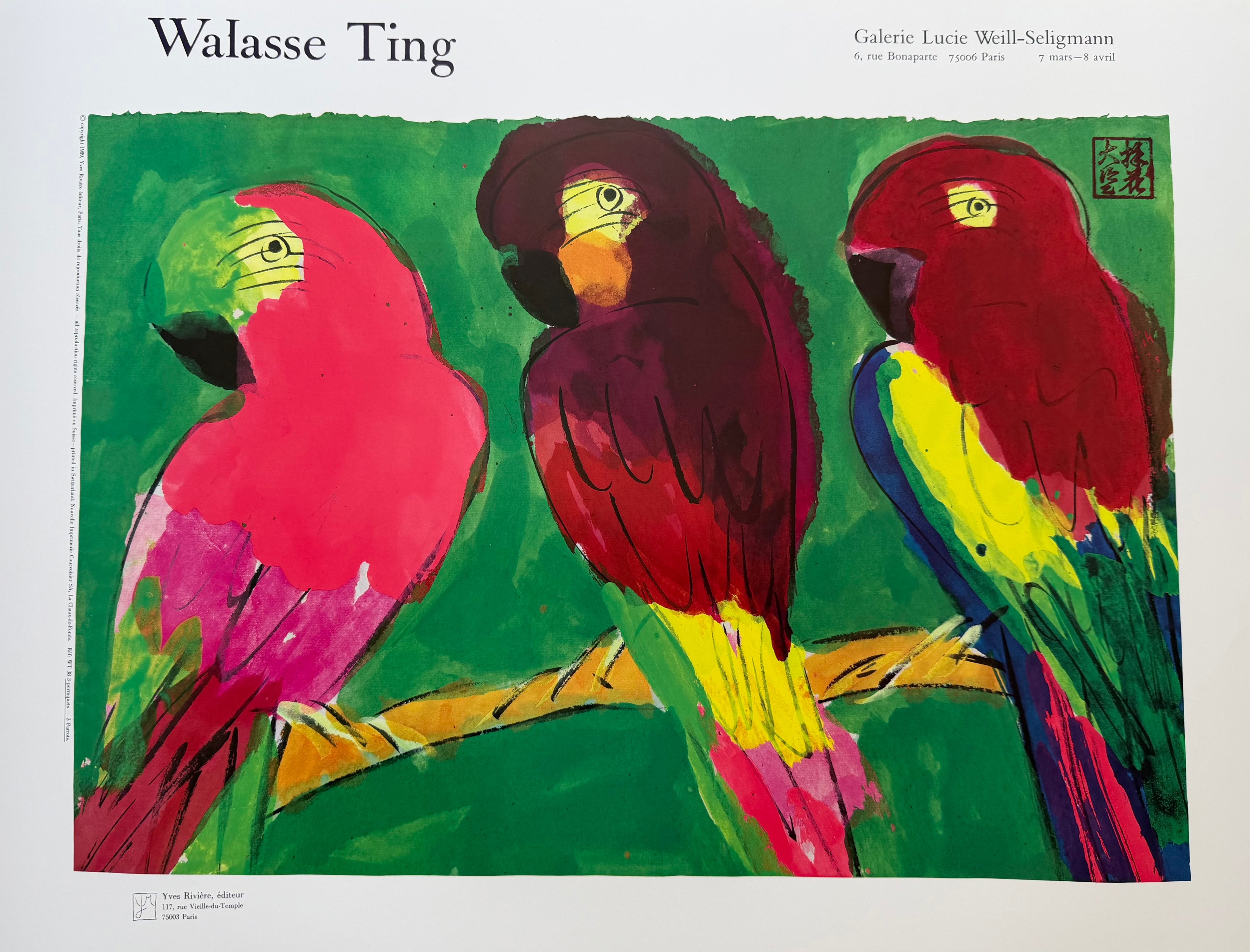 Walasse Ting (1929–2010), 3 Perroquets, Galerie Lucie Weill-Seligmann, copyright 1989