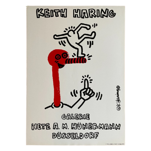 Keith Haring (1958-1990), original 1991 exhibition poster Galerie Hete A. M. Hünermann Düsseldorf, copyright the estate of Keith Haring 1991,