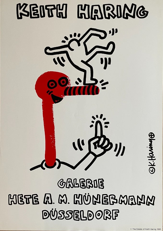 Keith Haring (1958-1990), original 1991 exhibition poster Galerie Hete A. M. Hünermann Düsseldorf, copyright the estate of Keith Haring 1991,